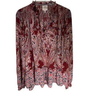 Knox Rose Burgundy Multicolor Floral Popover Top- Size S